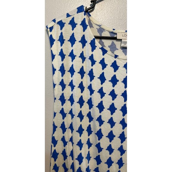 LOFT Petites Blue & White Geometric Print Sleeveless Blouse SP - Picture 4 of 7